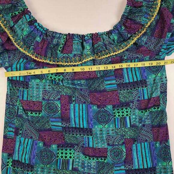 Vintage Square Dance Outfit Lot Medium Blue Floral Off Shoulder - Picture 9 of 12